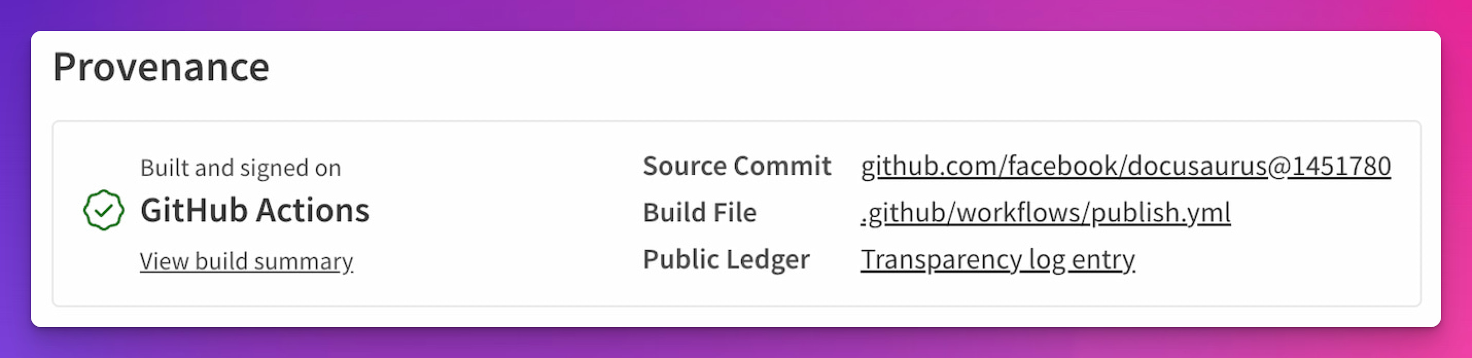 npm trusted publishing checkmark displayed under the version